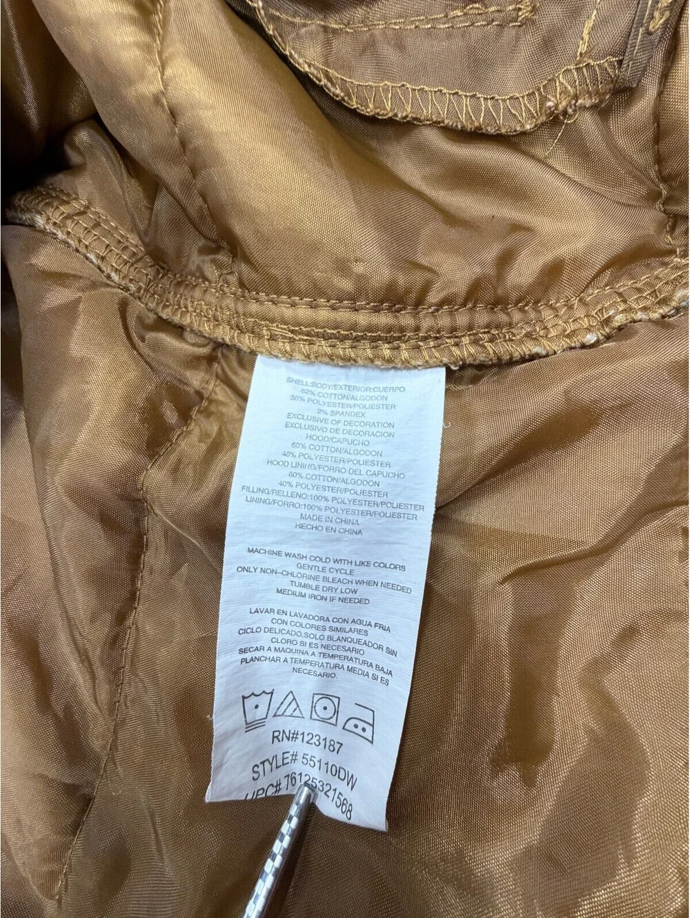 Wrangler Men's Workwear Vest Full Zip Hooded Pockets Canvas Size 2XL Brown
